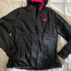Black and Hot Pink North Face Rain Jacket